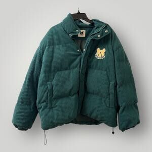 Wicked Corduroy Puffer Jacket Green XXL Dog Logo Zip Up Winter Coat